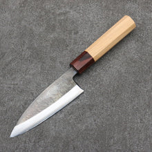  Fukube Shinbu Magomitsu Blue Steel No.2 Hammered Black Finished Deba  120mm Keyaki (Japanese Elm) Handle - Japanny - Best Japanese Knife