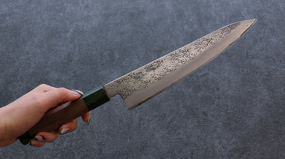 Seisuke Blue Super Hammered Gyuto 210mm Walnut(With Double Green Pakka wood) Handle - Japanny - Best Japanese Knife