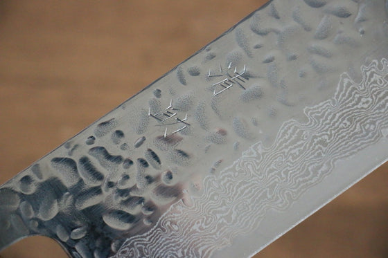 Seisuke Tsukikage AUS10 Migaki Finished Hammered Damascus Nakiri 170mm Oak Handle - Japanny - Best Japanese Knife
