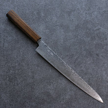  Seisuke Nami AUS10 Mirrored Finish Damascus Sujihiki 240mm Oak Handle - Japanny - Best Japanese Knife