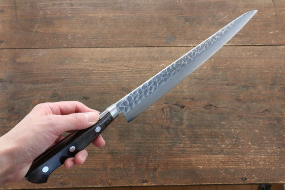 Seisuke AUS8 Hammered Sujihiki 240mm with Brown Pakka wood Handle - Japanny - Best Japanese Knife