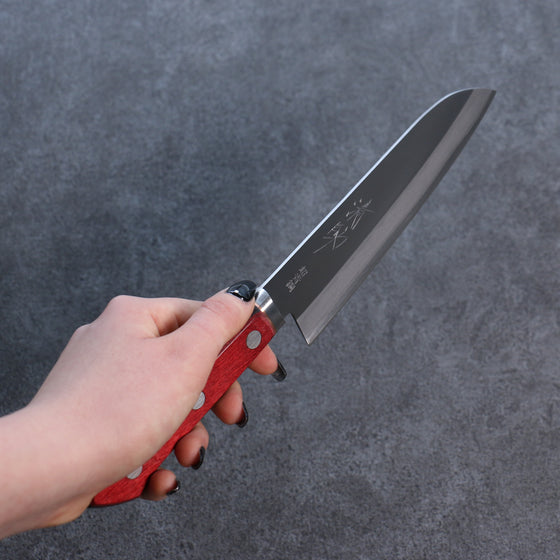Seisuke Blue Super Migaki Finished Santoku 170mm Red and Black Pakka wood Handle - Japanny - Best Japanese Knife