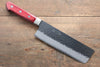 Seisuke Kurobeni Blue Super Hammered Kurouchi Nakiri 165mm Red Pakka wood Handle - Japanny - Best Japanese Knife
