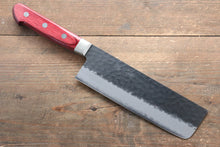  Seisuke Kurobeni Blue Super Hammered Kurouchi Nakiri 165mm Red Pakka wood Handle - Japanny - Best Japanese Knife