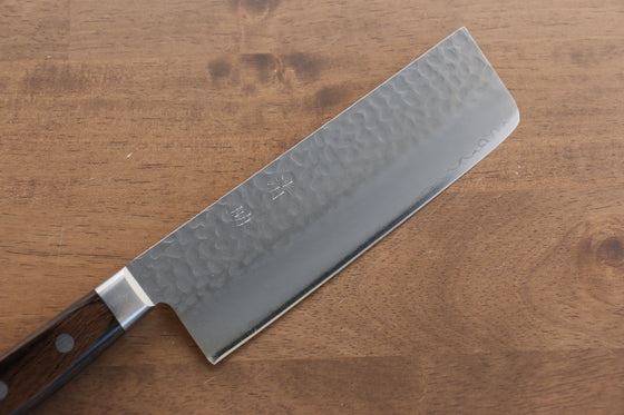 Seisuke AUS8 Hammered Nakiri 165mm Brown Pakka wood Handle - Japanny - Best Japanese Knife