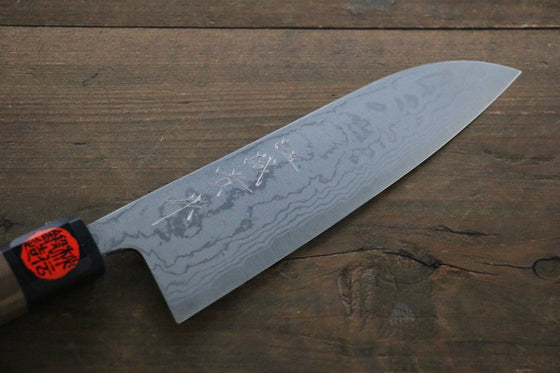 Shigeki Tanaka Blue Steel No.2 Damascus Santoku 165mm Walnut Handle - Japanny - Best Japanese Knife