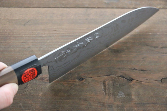 Shigeki Tanaka Blue Steel No.2 Damascus Santoku 165mm Walnut Handle - Japanny - Best Japanese Knife