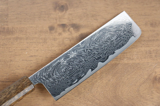 Seisuke Nami AUS10 Mirrored Finish Damascus Nakiri 170mm Oak Handle - Japanny - Best Japanese Knife