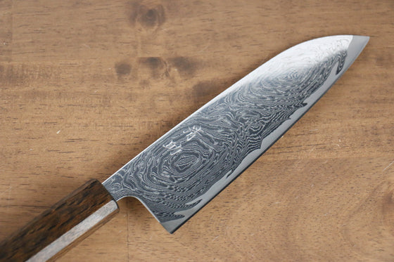 Seisuke Nami AUS10 Mirrored Finish Damascus Santoku 165mm Oak Handle - Japanny - Best Japanese Knife