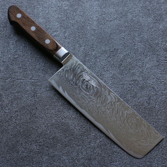 Seisuke Nami AUS10 Mirrored Finish Damascus Nakiri 165mm Brown Pakka wood Handle - Japanny - Best Japanese Knife