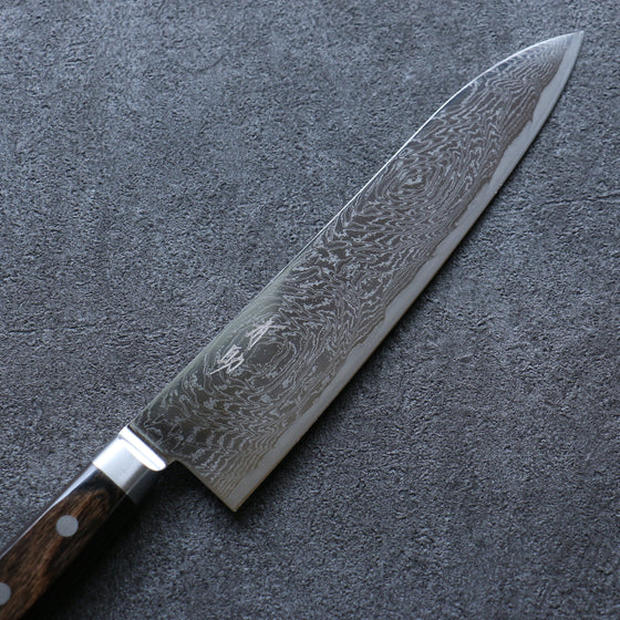 Seisuke Nami AUS10 Mirrored Finish Damascus Gyuto 210mm Brown Pakka wood Handle - Japanny - Best Japanese Knife