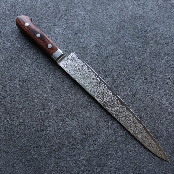 Seisuke Mokusei ZA-18 Mirrored Finish Damascus Sujihiki 240mm Brown Pakka wood Handle - Japanny - Best Japanese Knife