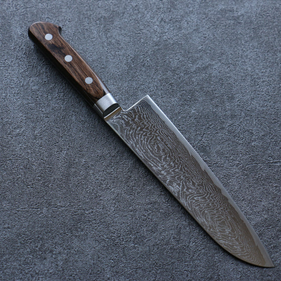 Seisuke Nami AUS10 Mirrored Finish Damascus Santoku 180mm Brown Pakka wood Handle - Japanny - Best Japanese Knife