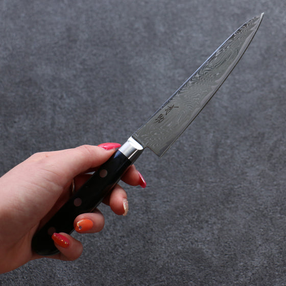 Seisuke Nami AUS10 Mirrored Finish Damascus Petty-Utility 135mm Black Pakka wood Handle - Japanny - Best Japanese Knife