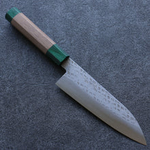  Seisuke Silver Steel No.3 Hammered Santoku 165mm Walnut(With Double Green Pakka wood) Handle - Japanny - Best Japanese Knife