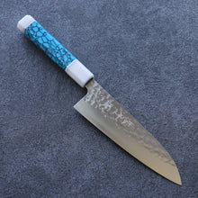  Yu Kurosaki Senko R2/SG2 Hammered Small Santoku 150mm Turquoise(With Double White Ring) Handle - Japanny - Best Japanese Knife