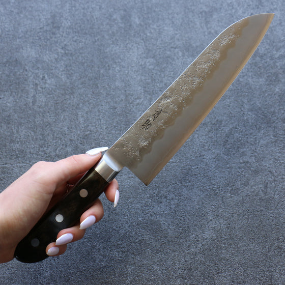 Seisuke Silver Steel No.3 Nashiji Santoku 180mm Brown Pakka wood Handle - Japanny - Best Japanese Knife