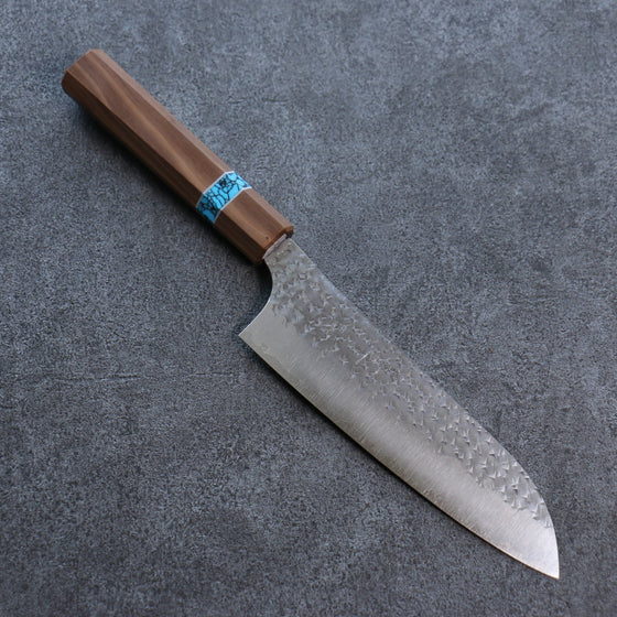 Yu Kurosaki Senko Ei R2/SG2 Hammered Santoku  165mm Walnut(ferrule: Turquoise) Handle - Japanny - Best Japanese Knife