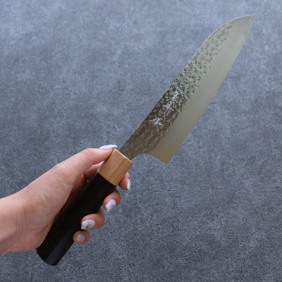 Yu Kurosaki Senko Ei R2/SG2 Hammered Santoku  165mm Shitan Handle - Japanny - Best Japanese Knife