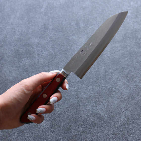 Seisuke Blue Super Migaki Finished Small Santoku  140mm Red and Black Pakka wood Handle - Japanny - Best Japanese Knife