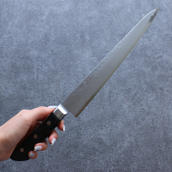 Seisuke VG5 Hammered Kasumitogi Sujihiki  240mm Black Pakka wood Handle - Japanny - Best Japanese Knife