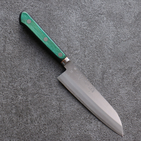 Sakai Kikumori Blue Steel No.1 Small Santoku 140mm Green Pakka wood Handle - Japanny - Best Japanese Knife