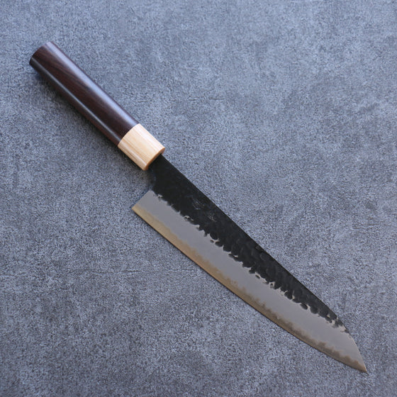 Seisuke Shitan Blue Super Hammered Kurouchi Gyuto  210mm Shitan Handle - Japanny - Best Japanese Knife