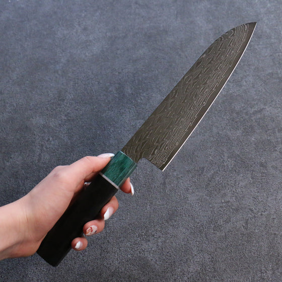 Seisuke AUS10 Mirror Crossed Santoku 180mm Shitan (ferrule: Green Pakka wood) Handle - Japanny - Best Japanese Knife