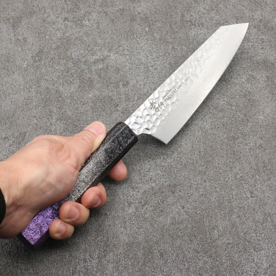 Sakai Takayuki Rinnou VG10 33 Layer Damascus Kengata Santoku 160mm Purple Lacquered Handle - Japanny - Best Japanese Knife