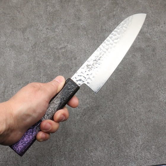 Sakai Takayuki Rinnou VG10 33 Layer Damascus Santoku 170mm Purple Lacquered Handle - Japanny - Best Japanese Knife