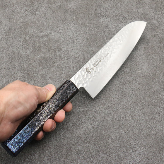 Sakai Takayuki Rinnou VG10 33 Layer Damascus Santoku 170mm Blue Lacquered Handle - Japanny - Best Japanese Knife