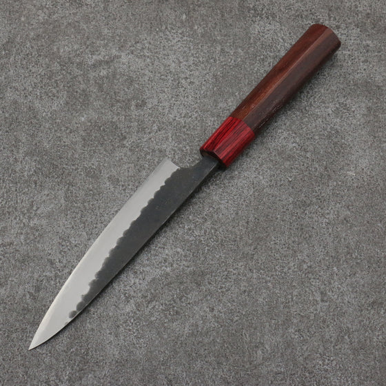 Nao Yamamoto Blue Steel Kurouchi Petty-Utility 135mm Shitan (ferrule: Red Pakka wood) Handle - Japanny - Best Japanese Knife