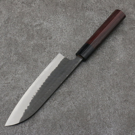 Nao Yamamoto Blue Steel Kurouchi Santoku 170mm Shitan (ferrule: Black Pakka wood) Handle - Japanny - Best Japanese Knife