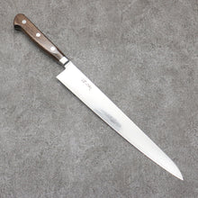  Seisuke Nami AUS10 Mirrored Finish Damascus Sujihiki  240mm Brown Pakka wood Handle - Japanny - Best Japanese Knife
