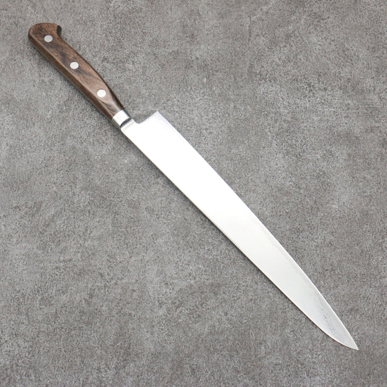 Seisuke Nami AUS10 Mirrored Finish Damascus Sujihiki  240mm Brown Pakka wood Handle - Japanny - Best Japanese Knife