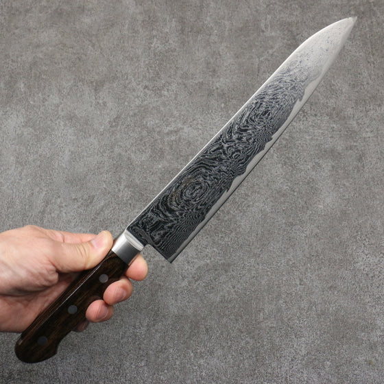 Seisuke Nami AUS10 Mirrored Finish Damascus Gyuto  240mm Brown Pakka wood Handle - Japanny - Best Japanese Knife