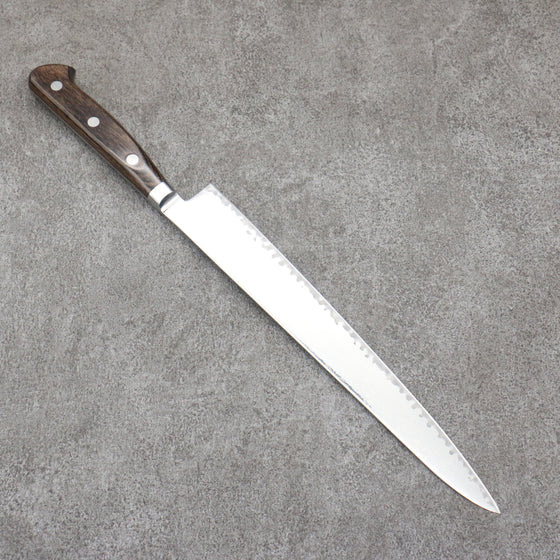 Seisuke Kagami2 AUS10 Mirrored Finish Damascus Sujihiki  240mm Brown Pakka wood Handle - Japanny - Best Japanese Knife