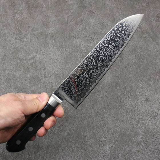 Seisuke Kagami2 AUS10 Mirrored Finish Damascus Santoku  180mm Black Pakka wood Handle - Japanny - Best Japanese Knife