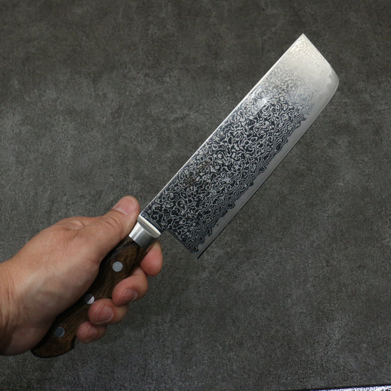 Seisuke Kagami2 AUS10 Mirrored Finish Damascus Nakiri  165mm Brown Pakka wood Handle - Japanny - Best Japanese Knife