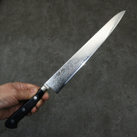 Seisuke VG10 33 Layer Mirrored Finish Damascus Sujihiki  240mm Black Pakka wood Handle - Japanny - Best Japanese Knife