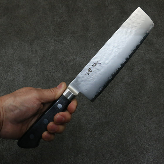 Seisuke VG5 Hammered Kasumitogi Nakiri  160mm Black Pakka wood Handle - Japanny - Best Japanese Knife