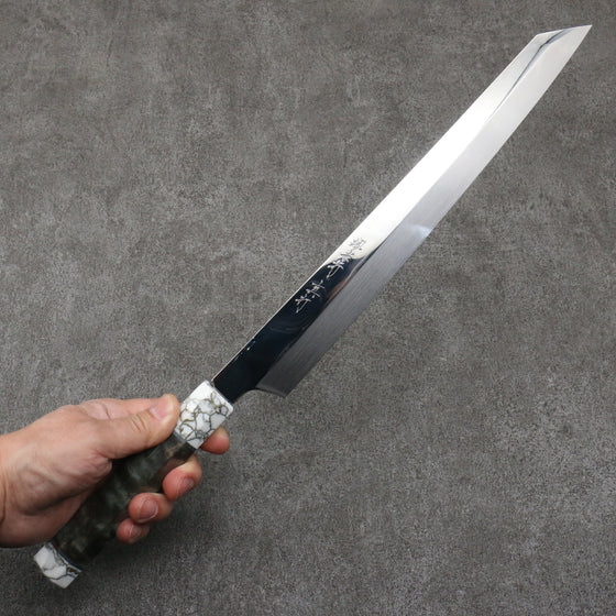 Sakai Takayuki Hien White Steel No.2 Honyaki Kiritsuke Yanagiba  300mm Stabilized wood (White Ferrule and End Cap) Handle with Sheath - Japanny - Best Japanese Knife