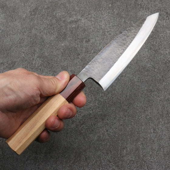 Fukube Shinbu Magomitsu Blue Steel No.2 Hammered Black Finished Deba  120mm Keyaki (Japanese Elm) Handle - Japanny - Best Japanese Knife