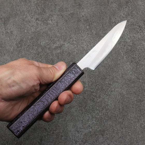 Seisuke White Steel No.1 Migaki Polish Finish Paring  80mm Oak with Purple Lacquer Handle - Japanny - Best Japanese Knife