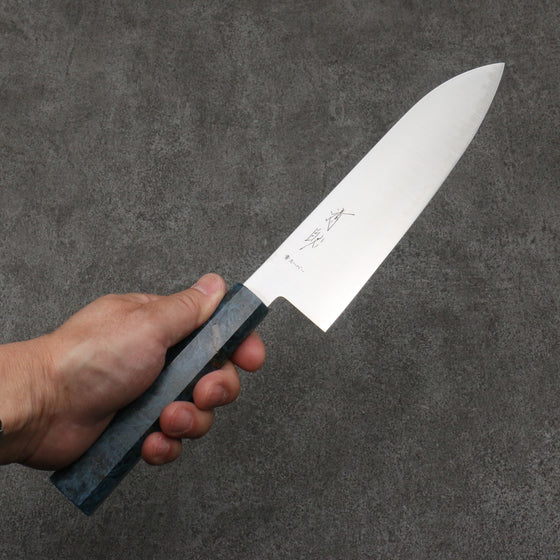 Seisuke Blue Super Migaki Polish Finish Santoku  180mm Stabilized wood Handle - Japanny - Best Japanese Knife