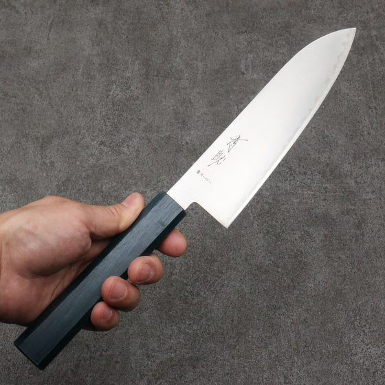 Seisuke Blue Super Migaki Polish Finish Santoku  180mm Blue Lacquered Handle - Japanny - Best Japanese Knife