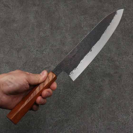 Isamitsu Abe White Steel No.1 Hammered Gyuto  210mm Oak (pentagonal) Handle - Japanny - Best Japanese Knife