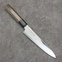  Seisuke VG10 Black Damascus Mirrored Finish Petty-Utility  150mm Gray Pakka wood Handle - Japanny - Best Japanese Knife