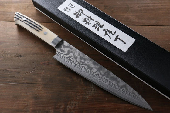 Takeshi Saji VG10 Black Damascus Gyuto 240mm Cow Bone Handle - Japanny - Best Japanese Knife