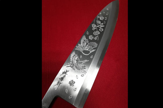 Sakai Takayuki Kasumitogi White Steel Maizuru engraving Deba - Japanny - Best Japanese Knife